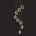 Luxury Crystal LED Chandelier Staircase Ceiling Lamp - Gold Modern Round Hanging Light