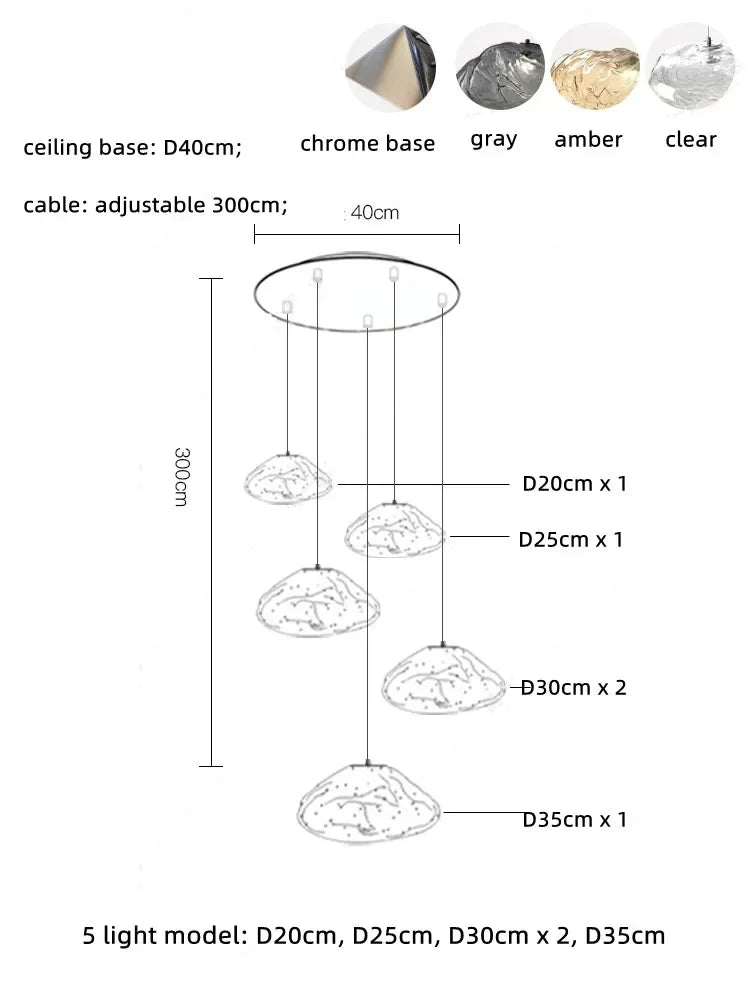 Glass LED Chandelier Lighting for Modern Stairs, Dining Room, and Home Bar