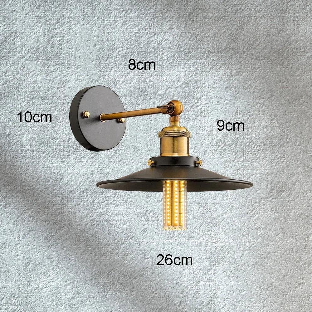 Vintage Industrial Wall Sconce with Switch, Black Wall Lamp for Loft Bedroom
