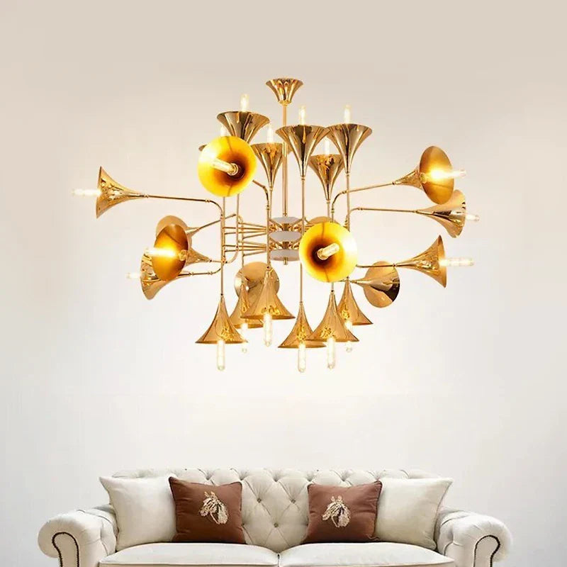 Gold Flared Trumpet Chandelier for Kitchen, Hall, Study, Drawing Room