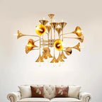 Gold Flared Trumpet Chandelier for Kitchen, Hall, Study, Drawing Room
