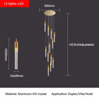 Modern Crystal Staircase Chandelier Lighting for Restaurant Gold Corridor