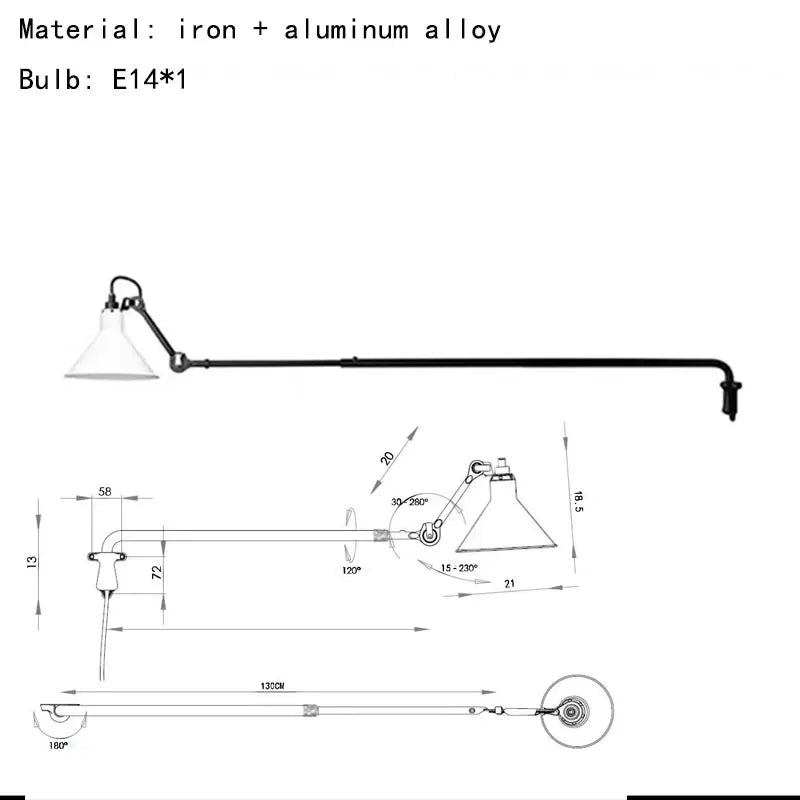 Rotatable Long Arm Wall Lamp for Kitchen Dining Office Bedside Lighting