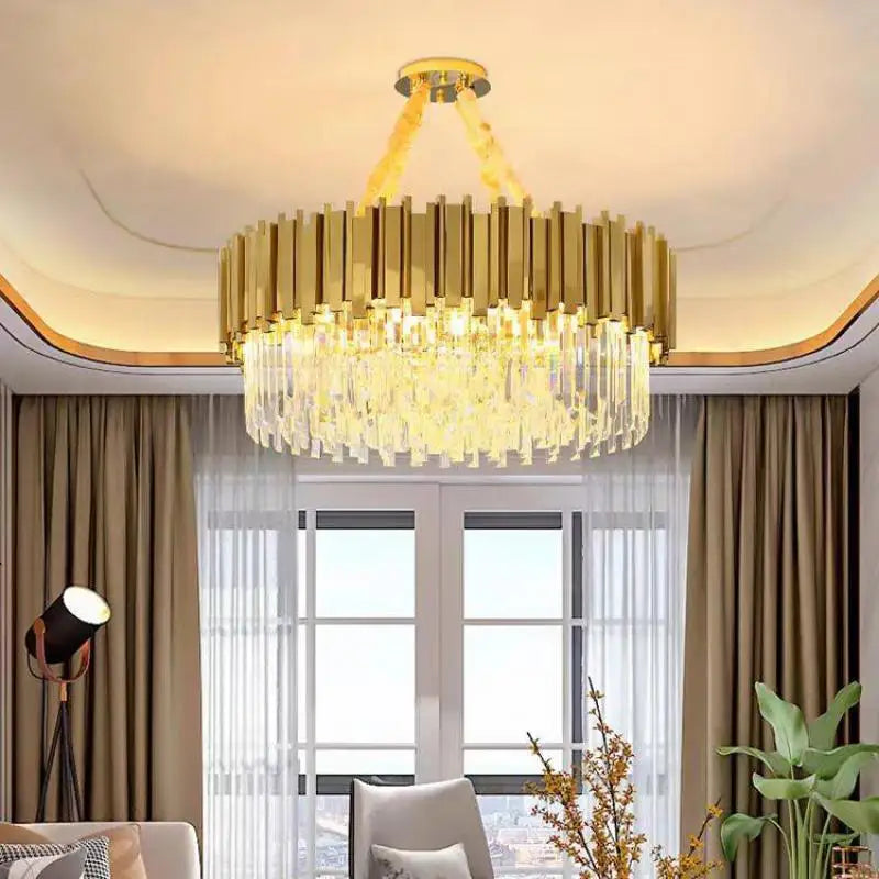 Crystal LED Pendant Lights: Luxury Gold Plating Metal Hanging Lamp for Living, Dining, Bedroom