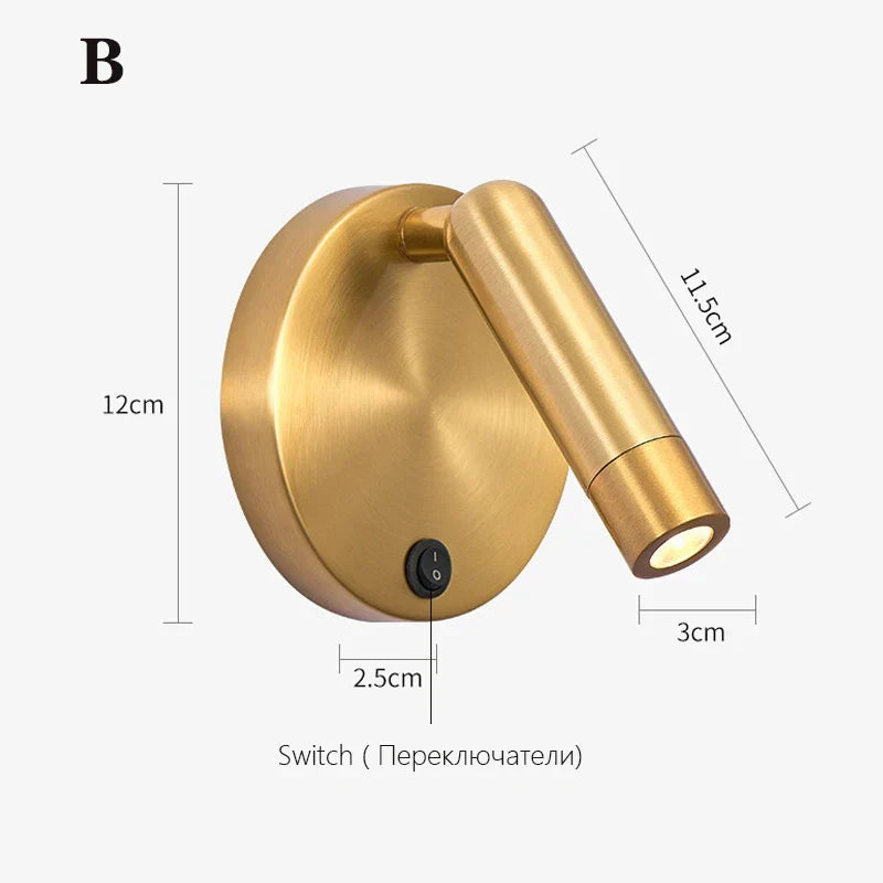 Modern Nordic Wall Lamp Sconce Black Brass Rotating Reading Light 3W