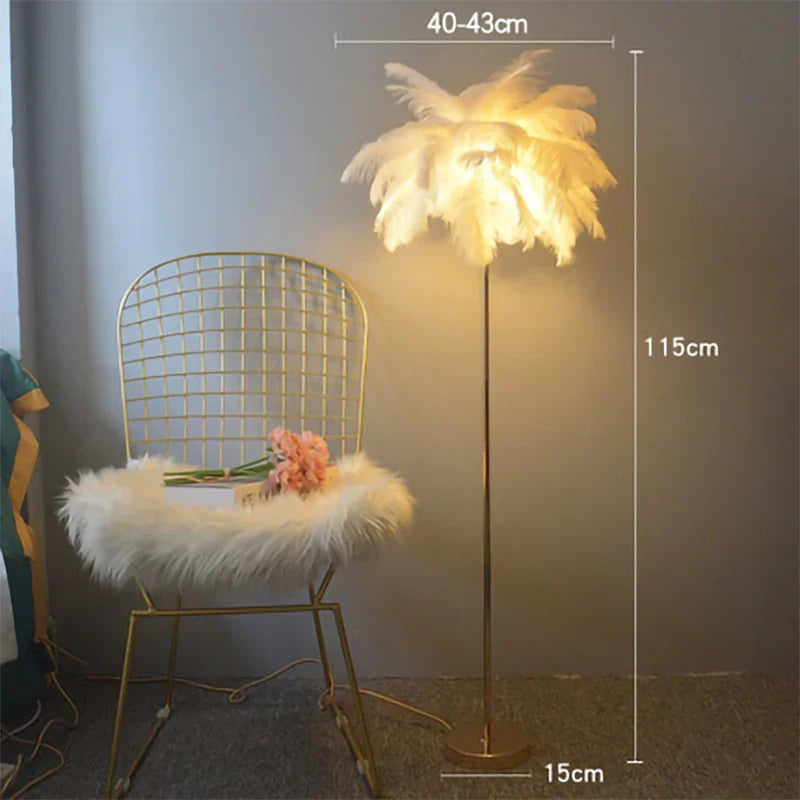 Modern Ostrich Feather Shade LED Floor Lamp for Stylish Indoor Lighting