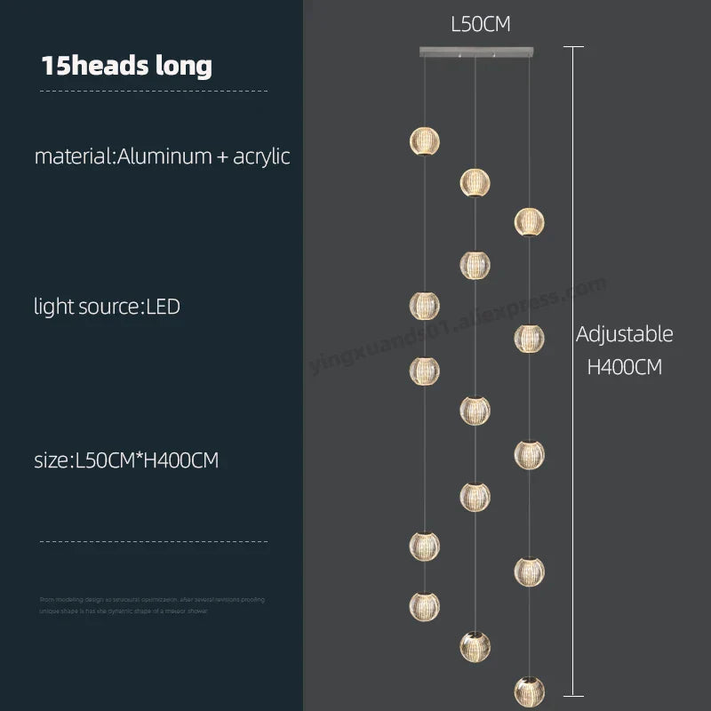 Revolving Stair LED Chandelier - Duplex Villa Hanging Lamp for High-Level Staircase