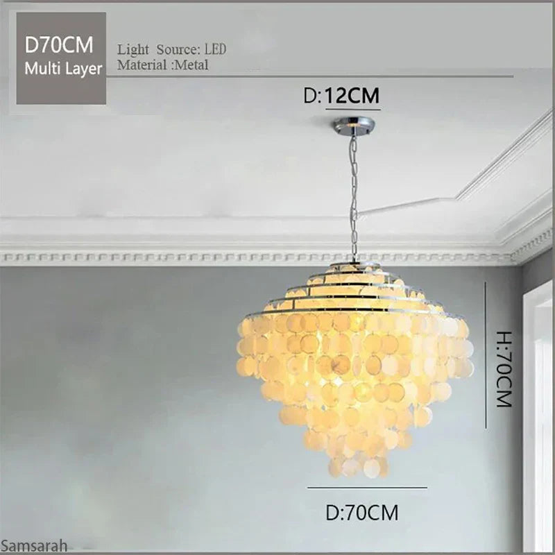 Gold Chrome Metal Shell Chandelier for Restaurant Living Room Hotel Hall