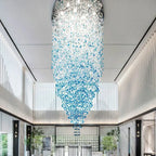 Luxe Crystal Chandelier: Modern Staircase & Lobby LED Lighting with Long Hallway Design