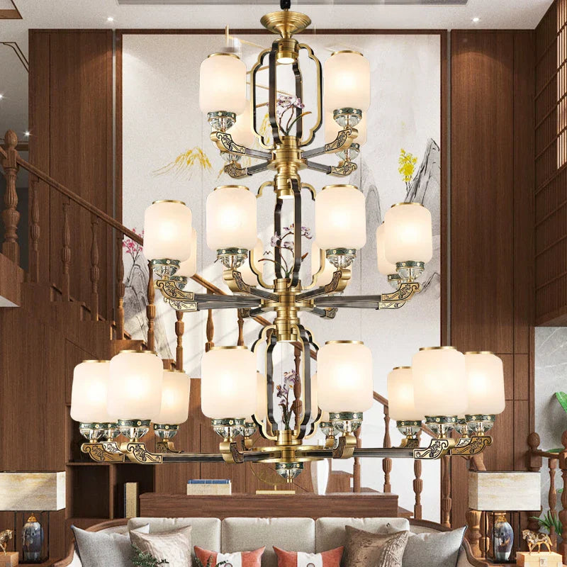 Chinese Jade Chandelier | Modern Duplex Villa Lighting