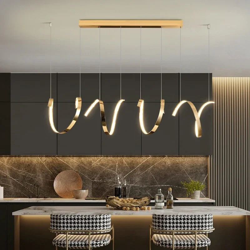 Gold Irregular LED Pendant Lights for Modern Living & Dining Room Lighting