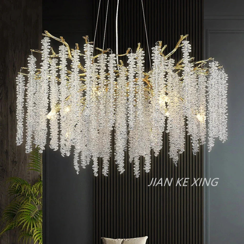 Luxury Crystal Tassel Pendant Chandelier for Living Room Dining Hotel Hall
