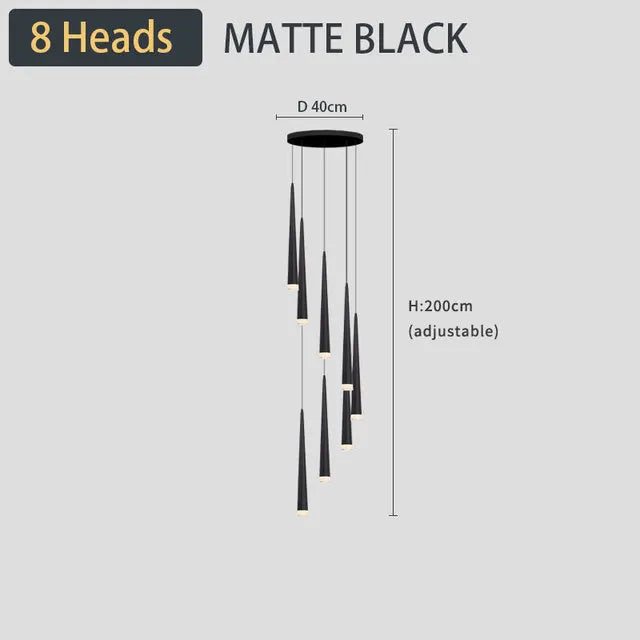 Modern Black LED Ceiling Chandelier for Stylish Staircase and Living Room Lighting