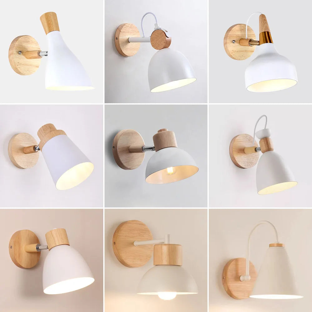 Wooden Wall Light Bedside Lamp Shade Modern Nordic E27 LED Sconce Living Room Lighting