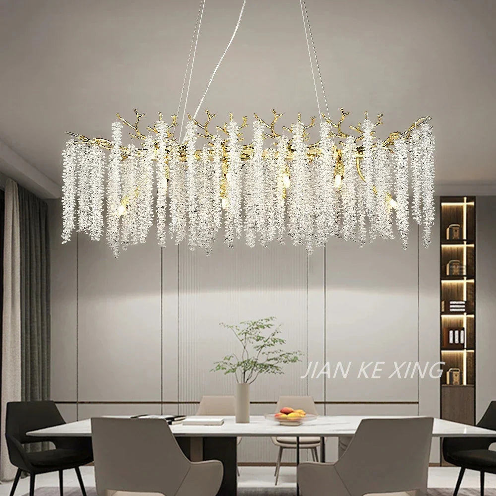 Luxury Crystal Tassel Pendant Chandelier for Living Room Dining Hotel Hall