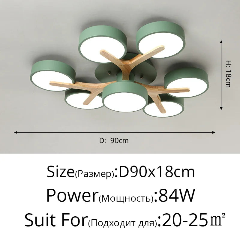 Nordic Style Wood Art LED Chandelier for Bedroom Living Room Ceilings