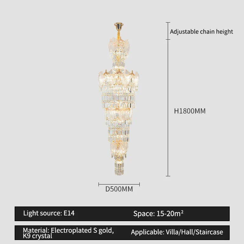 European Crystal Chandelier Modern Duplex Hotel Villa Staircase Long Chandelier