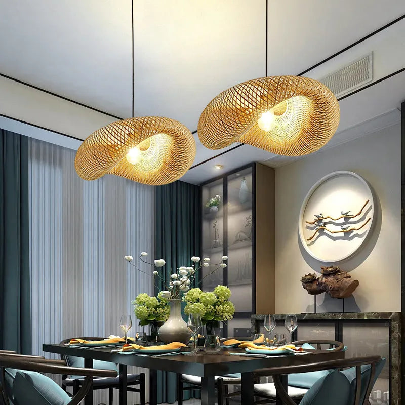 Bamboo Woven Chandelier Tea Room LED Lighting