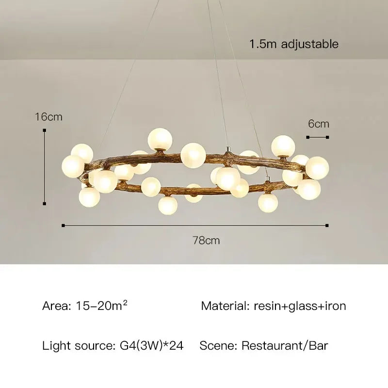 Retro Wood Twig LED Chandelier Pendant Light for Dining Room Kitchen Decoration