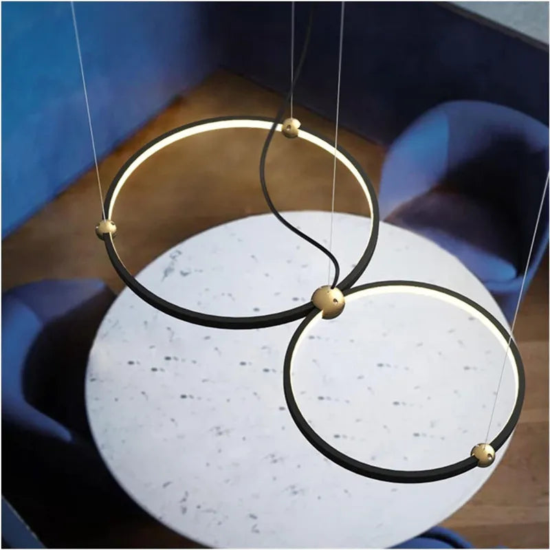 Black Gold Chandelier Creative Italian Design Light Metal LED Rings Circle