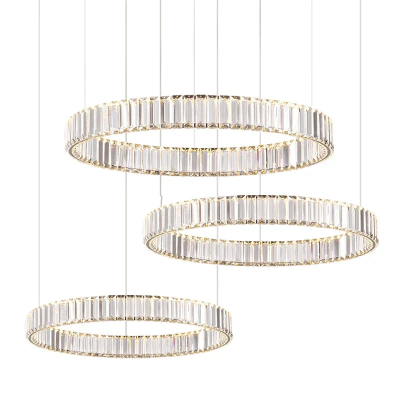 Luxury Crystal Chandeliers: Dimmable LED Steel Lighting for Villa Staircase & Foyer