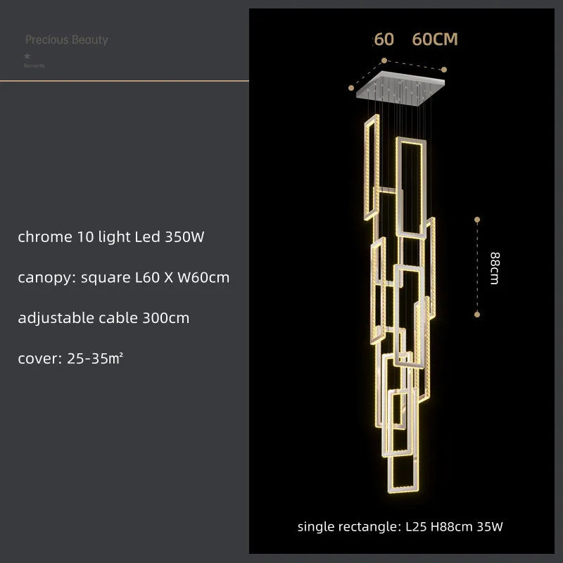 Crystal LED Pendant Light Luxury Stairs Lustre Modern Lighting Fixture