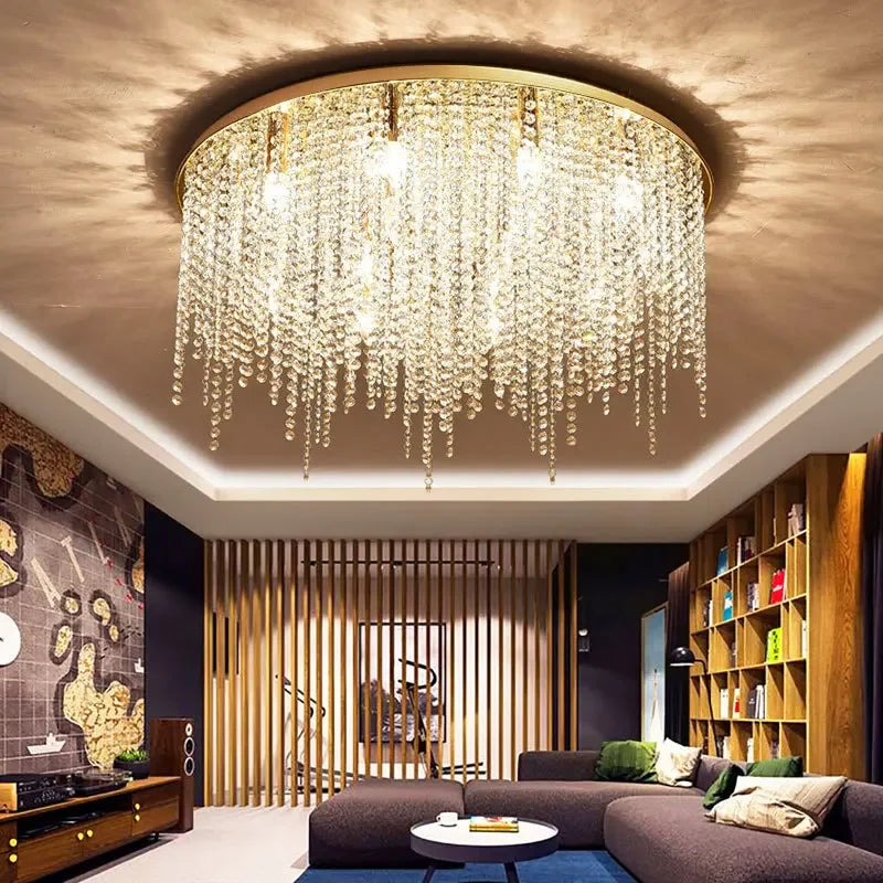 Crystal Chandelier: Luxury Gold Ceiling Light Fixture for Living Room, Bedroom - LED Square Design
