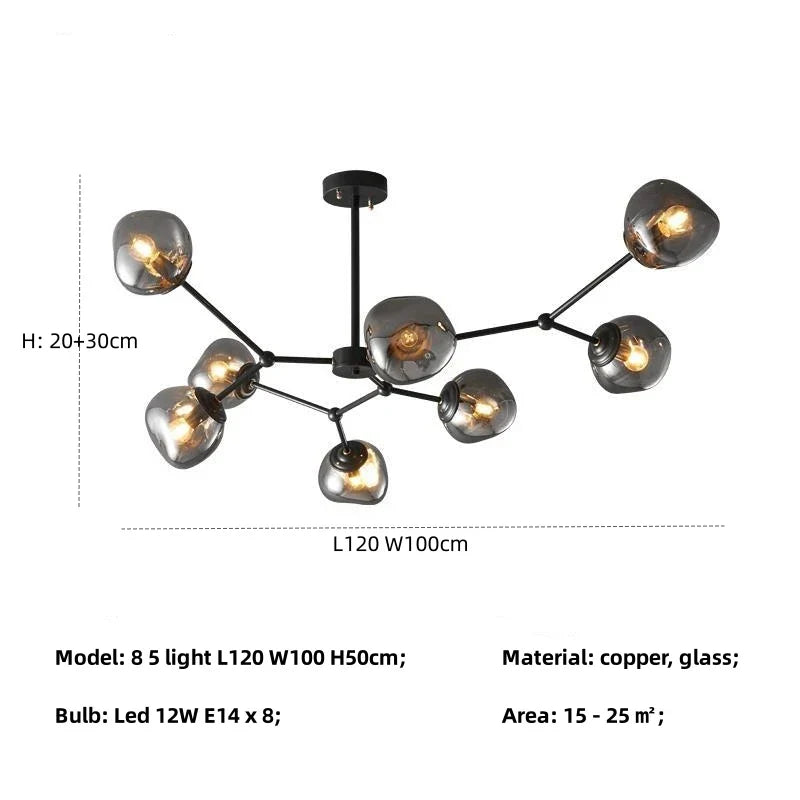 Gray Lava Glass Chandelier LED Pendant Light Modern Nordic Design