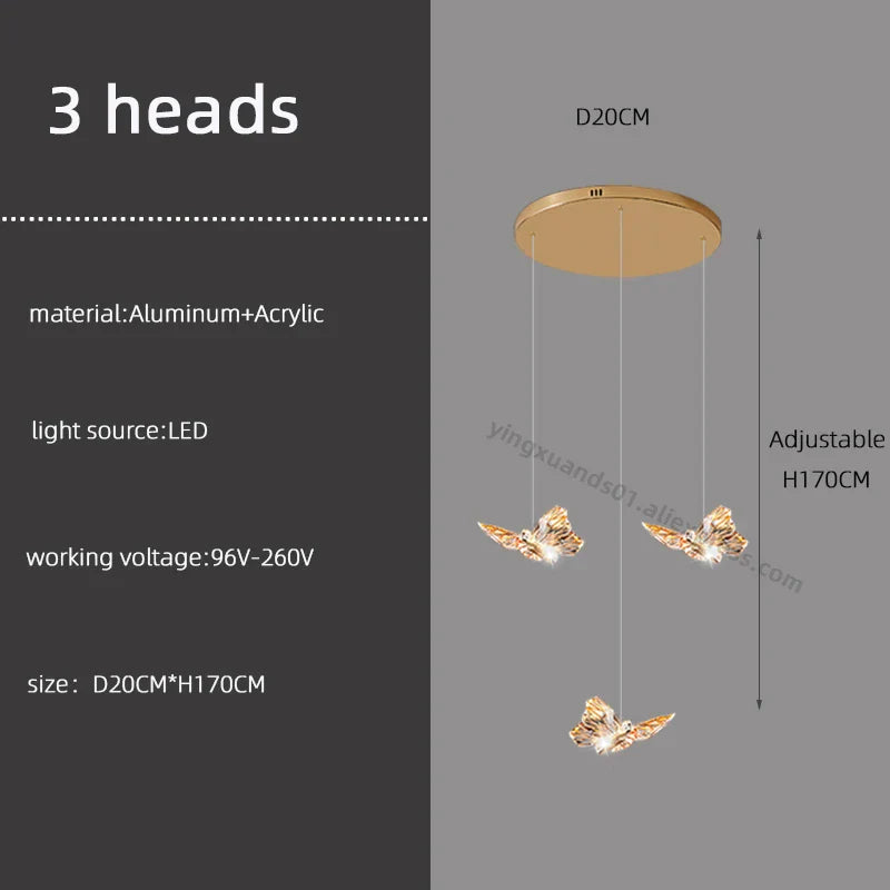 Butterfly Chandelier Staircase Suspended Loft Pendant Light for Living Room & Hallway