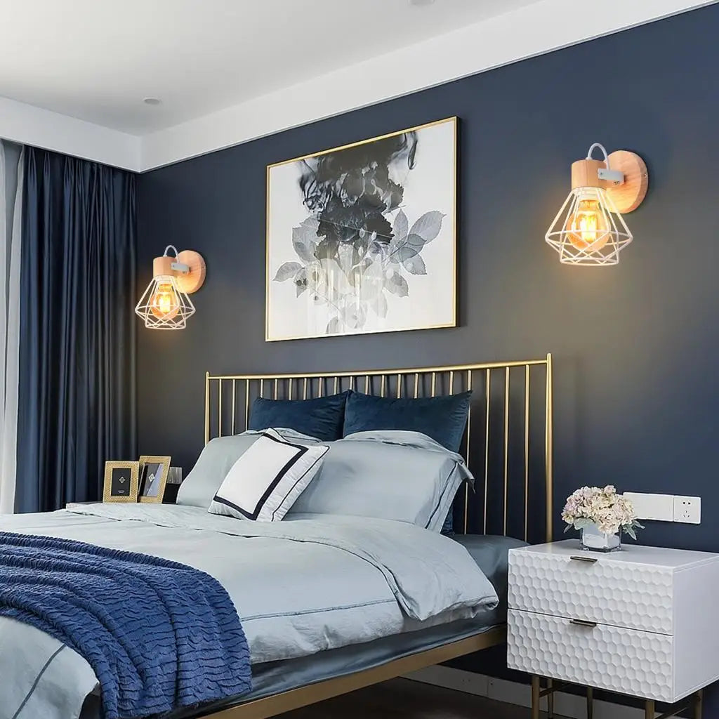 Industrial LED Wood Wall Sconce E27 Retro Bedside Lamp Vintage Indoor Lighting