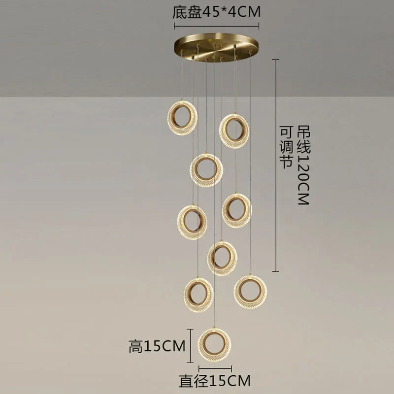 Crystal Ring LED Chandelier: Modern Gold Kitchen Lighting for Staircase, Simple Indoor Hanging Lamp