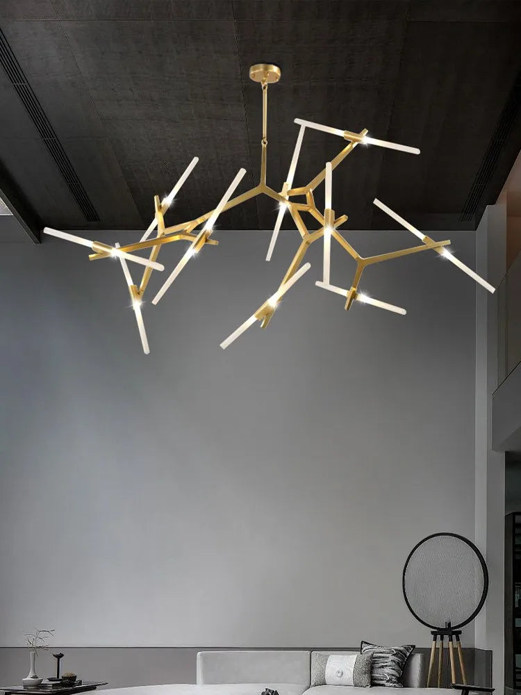 Gold Branch LED Chandelier for Duplex Villa Staircase - Modern Indoor Lighting