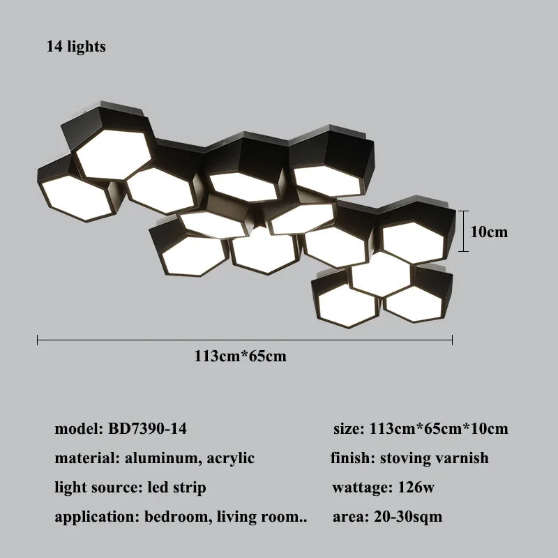 Hexagon LED Ceiling Lights, Smart Control Dimmable Chandelier for Living Room & Bedroom