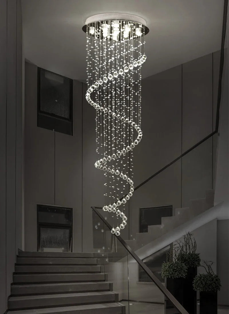 Crystal Pendant Chandelier for Staircase Hotel Bedroom Hanging Lamp
