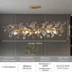 Round Glass Leaf Crystal Branch Chandelier for Bedroom, Living Room, Dining Room