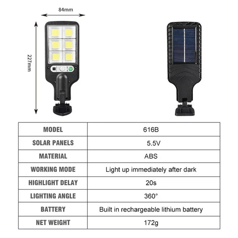 Solar Outdoor Street Light with Motion Sensor Security, 3 Light Mode Waterproof Lighting