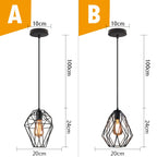 Black Metal Cage Pendant Light - Vintage Industrial Loft Kitchen Lighting