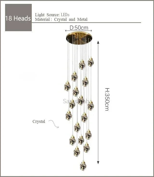 Nordic Crystal Chandelier for Duplex Villa Stair Living Dining Exhibition Hall