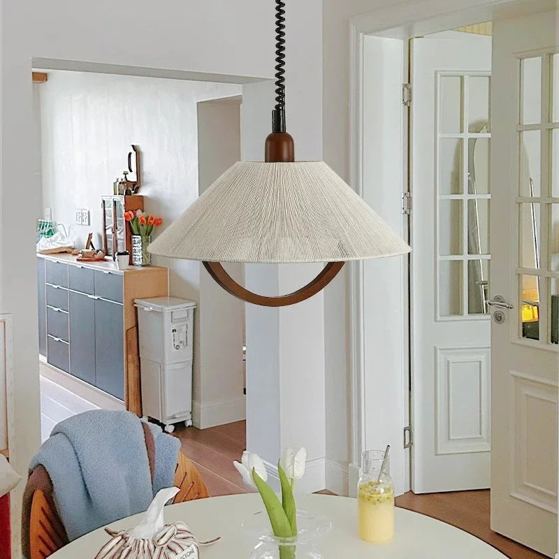 Wood Ceiling Pendant Lights for Kitchen Bedroom, Elegant Retractable Chandelier for Home Decor