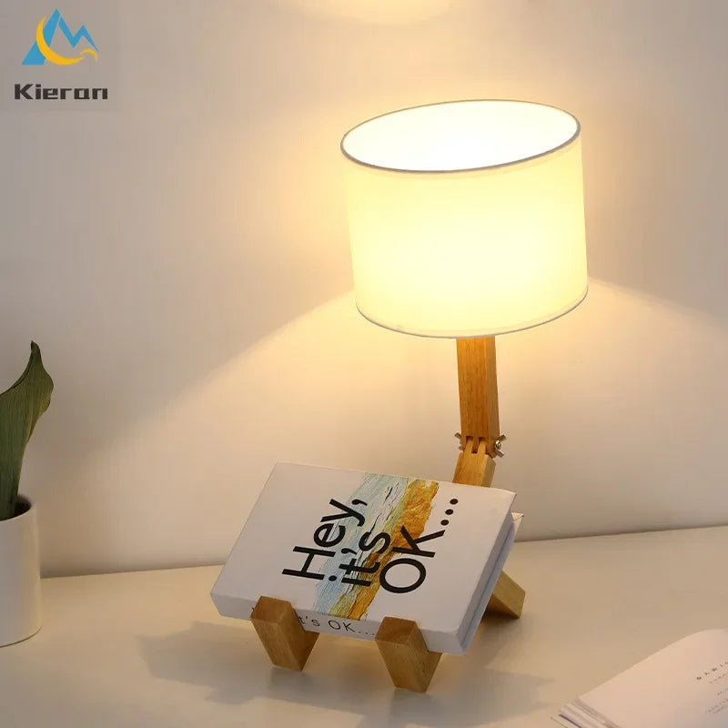 Solid Wood Doll LED Table Lamp for Bedroom Study Living Room