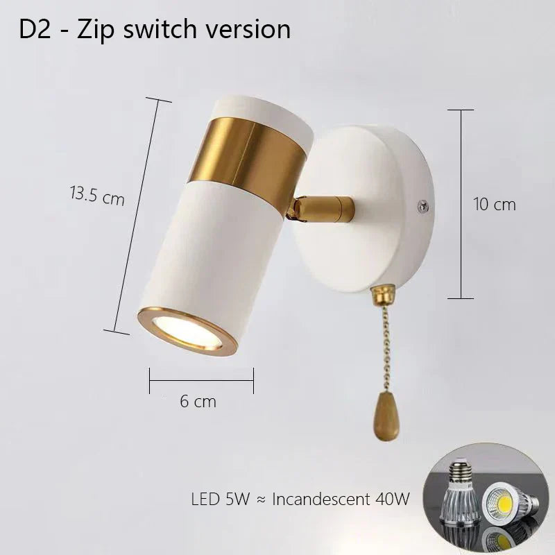 Adjustable Nordic LED Wall Lamp for Bedroom, Modern Minimalist Rotating Light