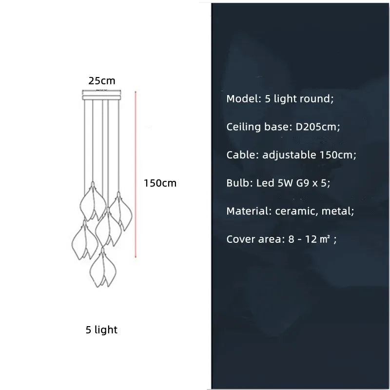 Magnolia Flower G9 LED Chandelier - White Luxury Pendant Light Fixtures