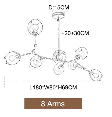 Nordic Glass Pendant Chandelier in Black Gold for Living Room, Bedroom, Dining Room