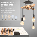 Vintage Industrial Wood Pendant Lights for Kitchen Island, Retro Loft Chandeliers