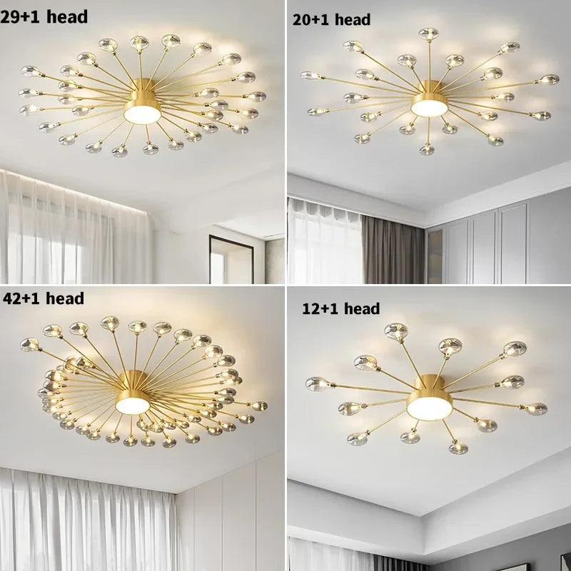 Copper Fireworks LED Ceiling Chandelier for Modern Bedroom and Living Room Decor