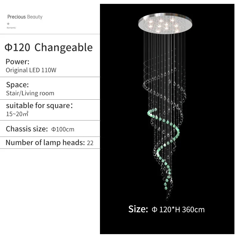 Crystal Chandelier for High Ceilings Living Room - Modern Luxury Spiral Stair Pendant Lamp