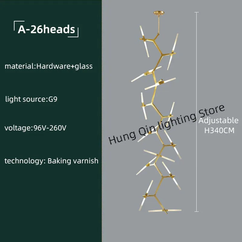 Gold Branch LED Chandelier for Duplex Villa Staircase - Modern Indoor Lighting