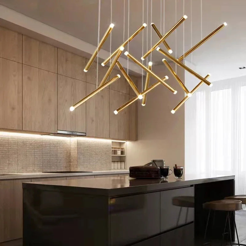 Modern Tube Design LED Chandelier - Gold/Chrome/Black Luxury Home Decor & Kitchen Lighting