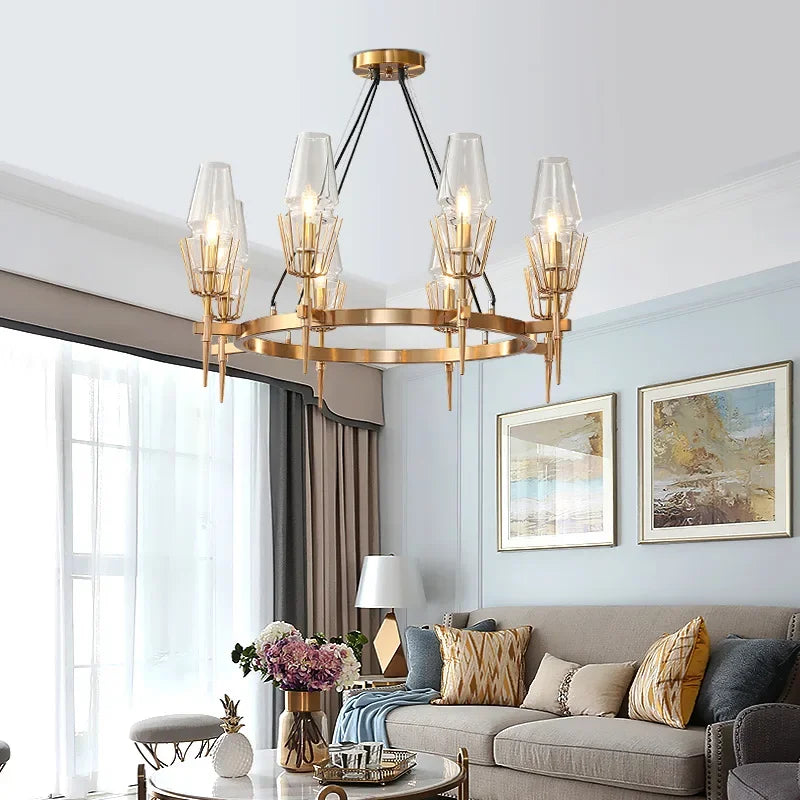Gold Lustre Glass Chandelier: Modern Luxury Pendant for Living, Dining, Bedroom