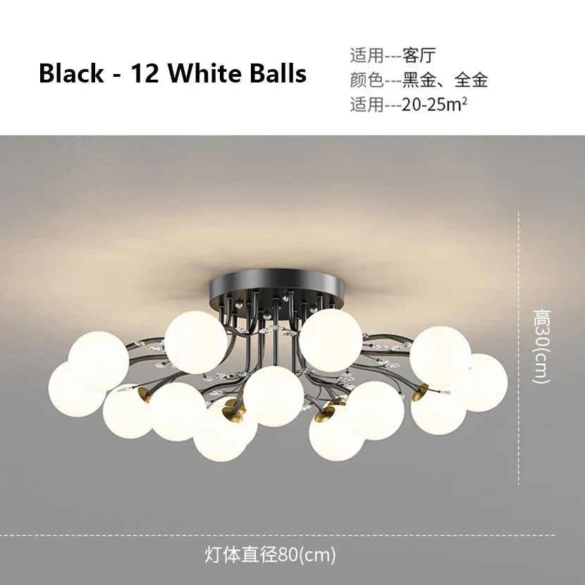 Glass Bubble Ball Crystal LED Ceiling Light - Black Gold Aesthetic Décor
